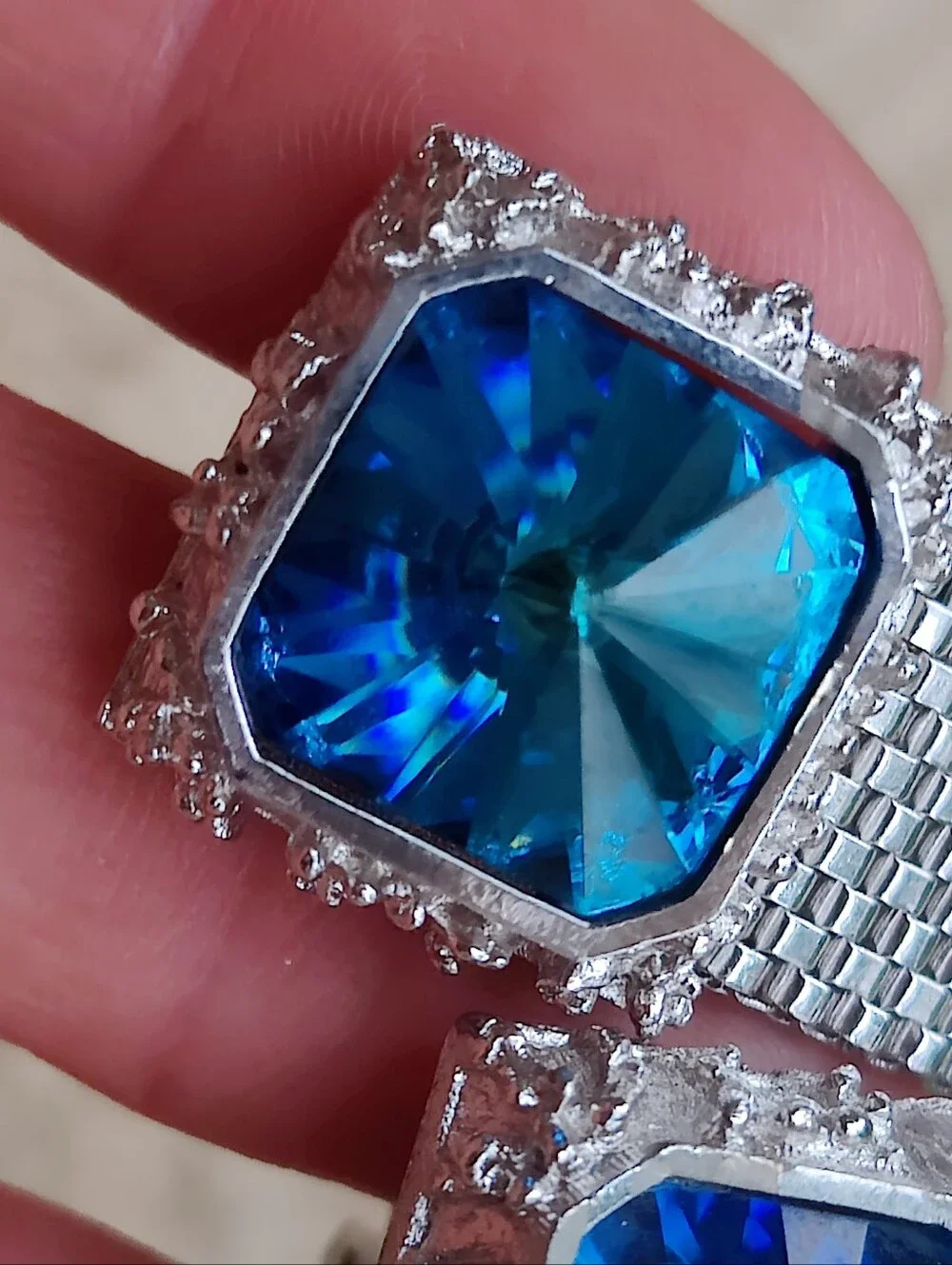Vintage Dante Blue Rivoli Foiled Back Crystal Cuff Links